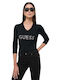 Guess Women's Long Sleeve Sweater with V Neckline Black