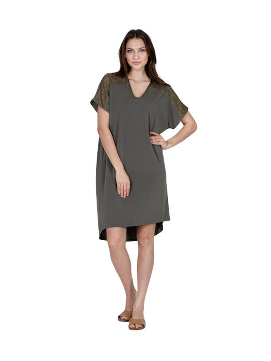 Aggel Καλοκαιρινό Mini Φόρεμα Πλεκτό Khaki