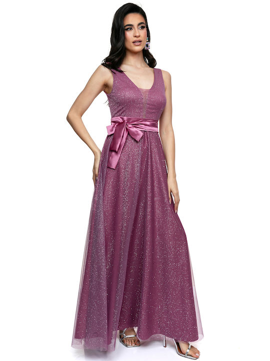 Maxi Glitter Dress with Knot Belt