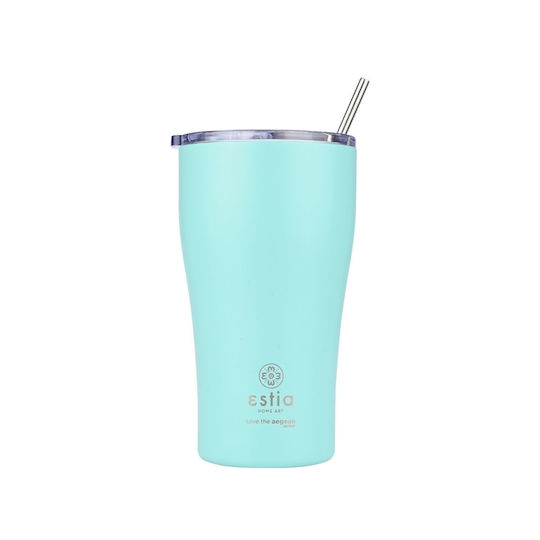Estia Coffee Mug Save The Aegean Ανακυκλώσιμο Ποτήρι Θερμός Ανοξείδωτο BPA Free 500ml Bermuda Green με Καλαμάκι