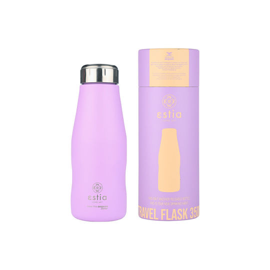 Estia Travel Flask Save the Aegean Recyclable Stainless Steel Thermos Bottle BPA Free 350ml Lavender Purple