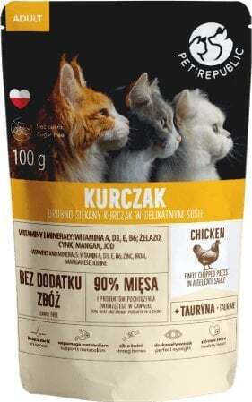 Pet Republic Wet Food for Adult Cats in Pouches with Chicken and Poultry Diet, Grain-Free & Gluten-Free 100gr