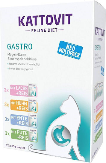 Kattovit Feline Wet Food for Adult Cats in Pouches with Poultry Diet, Gluten-Free 12x85gr