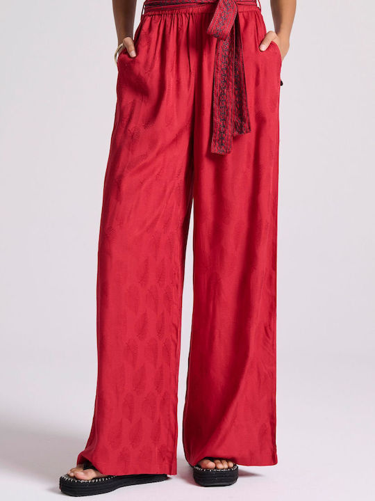 Funky Buddha Women's Fabric Trousers with Elastic Red