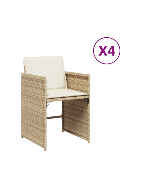 Καρέκλα Εξωτερικού Χώρου Rattan με Μαξιλάρι Μπεζ 4τμχ 45.5x38εκ.
