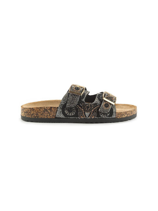 Sandale cu două curele subțiri și tălpi decorate cu tinte Fshoes Ls093.00 Fshoes Negre
