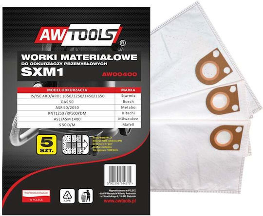 AWTools Торбички за прахосмукачка 5 бр Съвместими със Прахосмукачка Bosch / Metabo