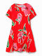 Belisa Rochie De Fete Mâneca Scurtă Floral Roșie