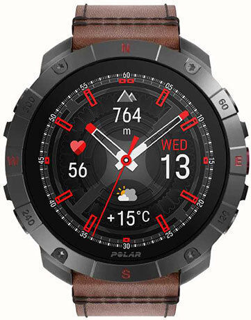 Polar Grit X2 Pro Titan Stainless Steel 49mm Waterproof Smartwatch with Heart Rate Monitor (Brown Leather Strap - M/L)