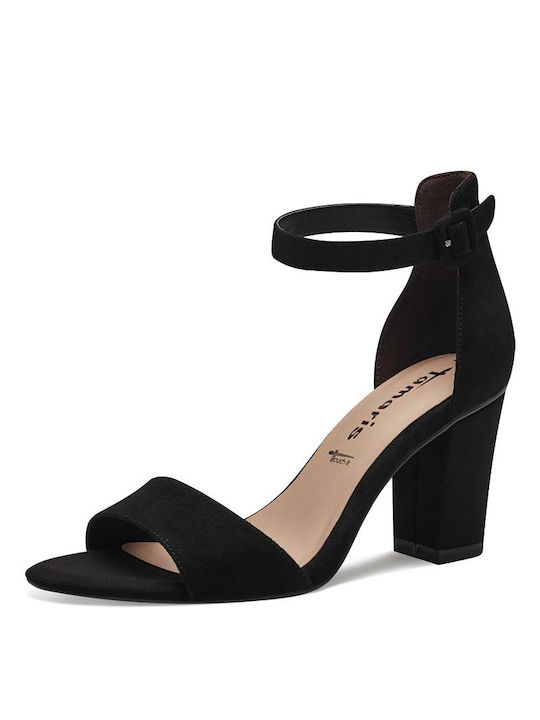 Tamaris Leather Women's Sandals Black with High Heel