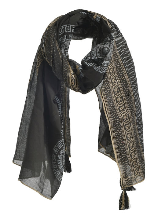 Cotton Black-Gold-White Shawl-Pareo Ble 180x100cm 5-43-254-0092