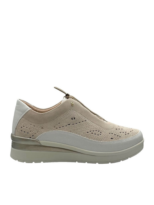 Leather Women's Moccasins in Beige Color