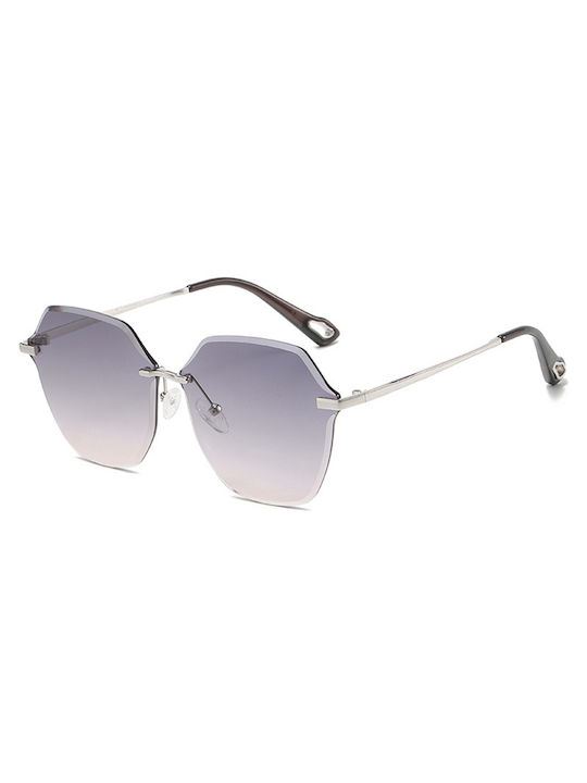 Techsuit Women's Sunglasses with Silver Metal Frame and Purple Gradient Mirror Lens