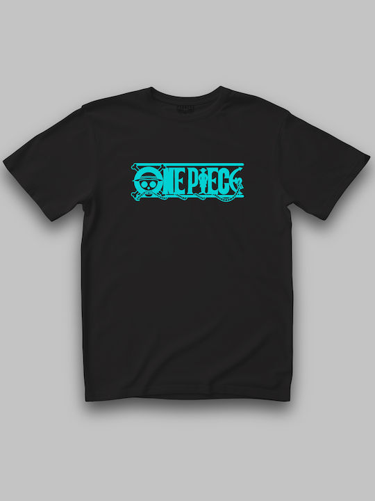 Black Shirt with One Piece Logo Turquoise