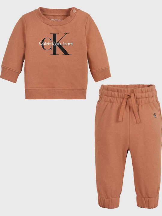Calvin Klein Kids Sweatpants Set Brown 2pcs Mon...