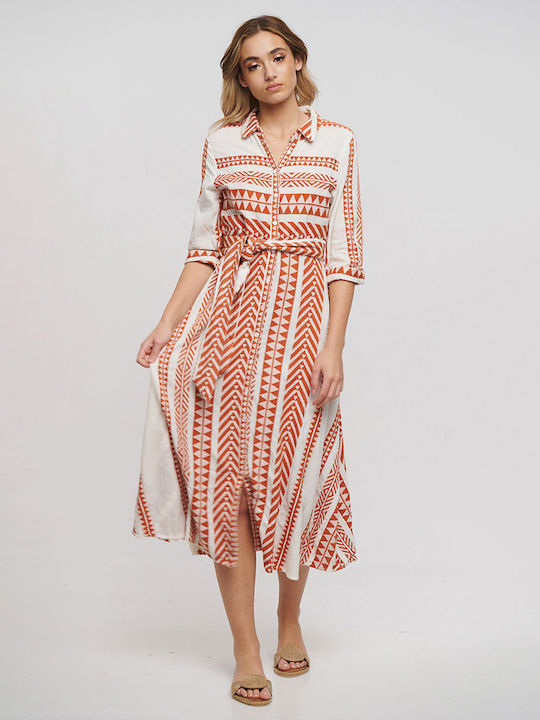 Ble Resort Collection Maxi Рокля с риза Рокля White/Brown