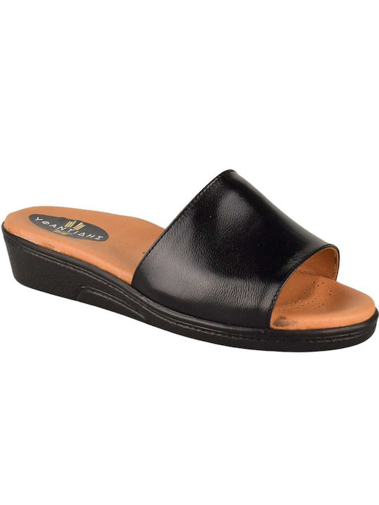 Yfantidis Leather Women's Flat Sandals Anatomic in Black Color