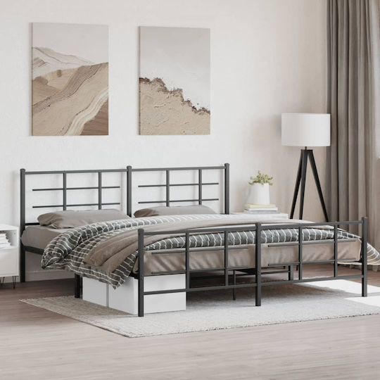 Bett King Size Metall Schwarz mit Latten für Matratze 193x203cm