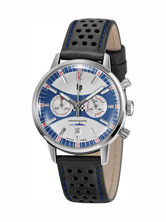 Lip Watches Rallye Meca Men's Watch Chronograph Battery with Black Leather Strap