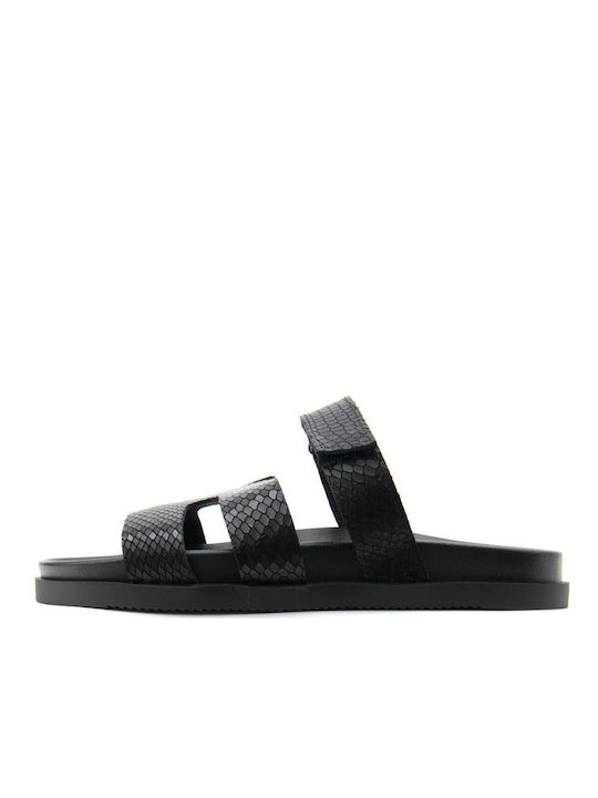 Bacali Collection Leder Damen Flache Sandalen in Schwarz Farbe