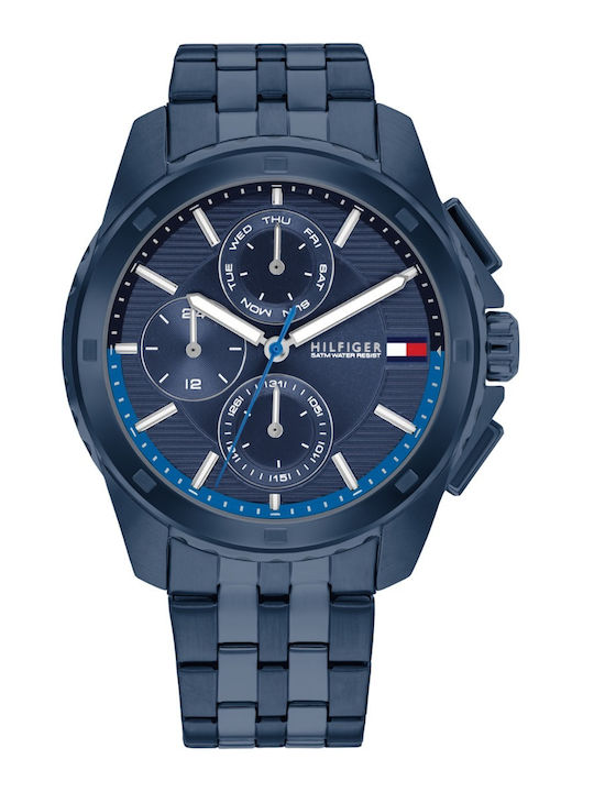 Tommy Hilfiger Walker Men's Watch 44mm Battery with Blue Metal Bracelet