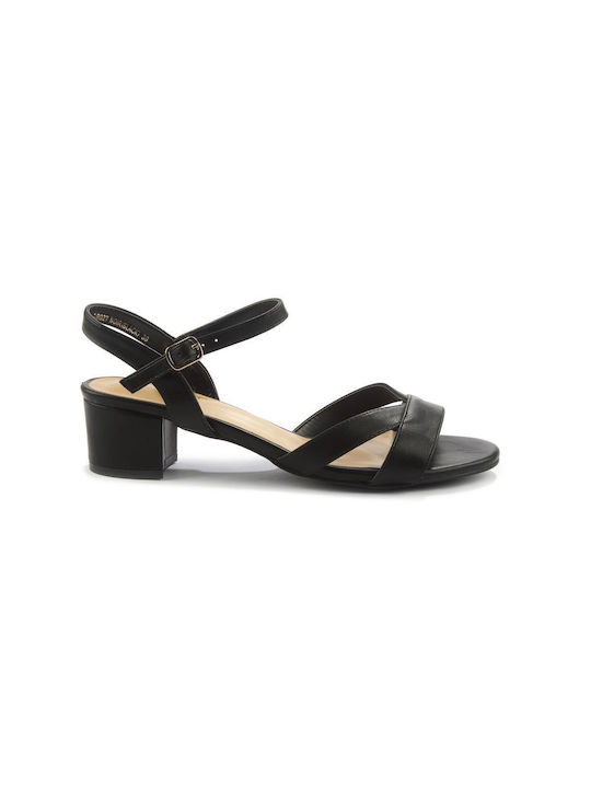 Fshoes Synthetic Leather Women's Sandals with Ankle Strap Black with Medium Heel