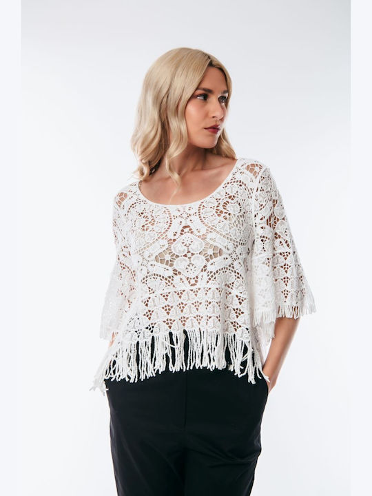 Dress Up Women's Blouse with Lace White