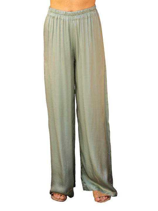 Aggel Pantaloni de damă Satin Pantaloni Green