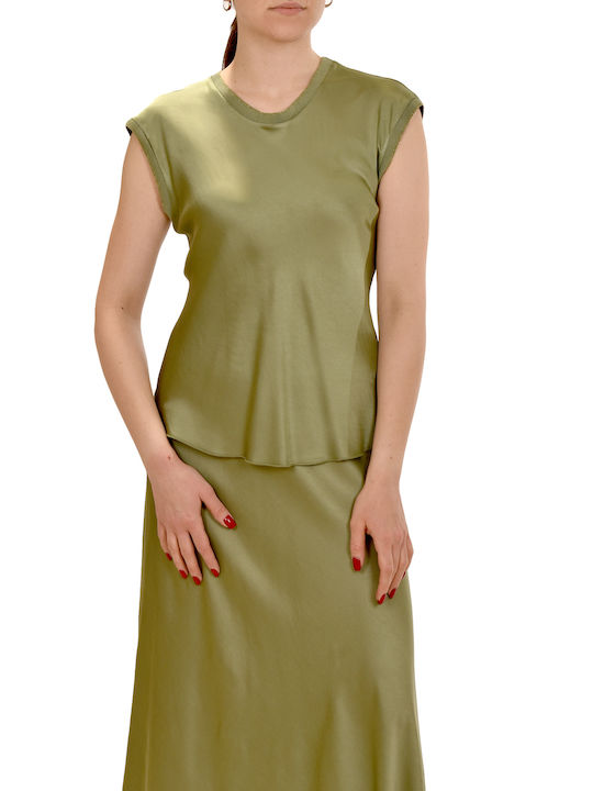 Motel Women's Blouse Satin Sleeveless Green