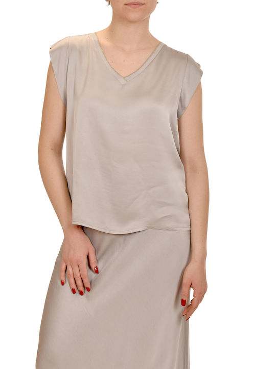 Motel Women's Blouse Satin Sleeveless Silver