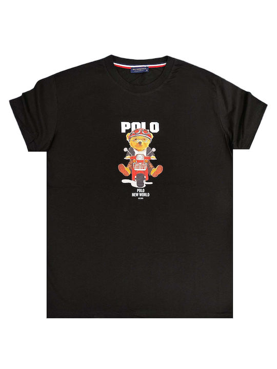 New World Polo T-shirt Μαύρο Βαμβακερό