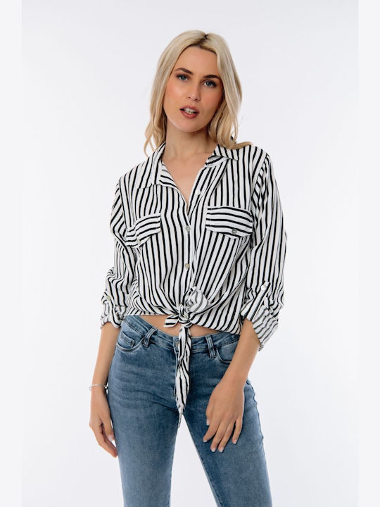 Dress Up Women's Striped Long Sleeve Shirt Black