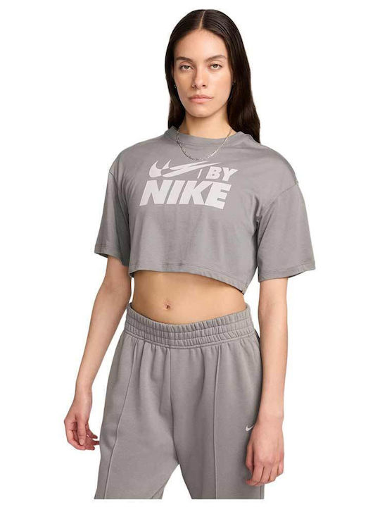 Nike Γυναικείο Αθλητικό Crop T-shirt Γκρι