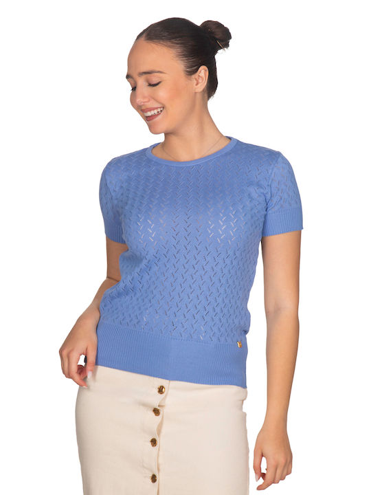 Vera Women's Blouse Cotton Short Sleeve Blue