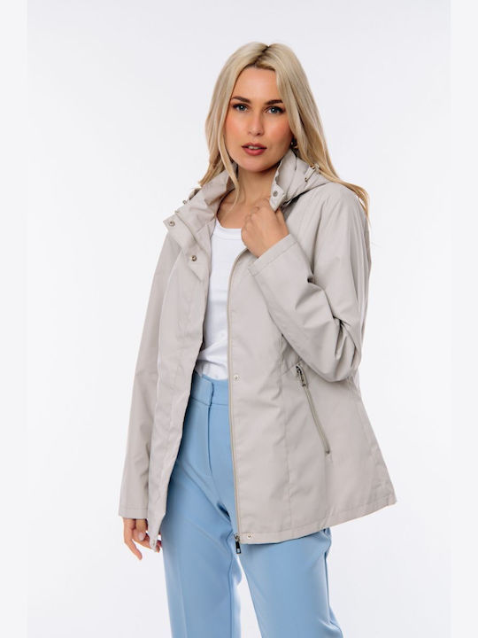 Dress Up Women's Short Lifestyle Jacket for Winter with Hood Beige