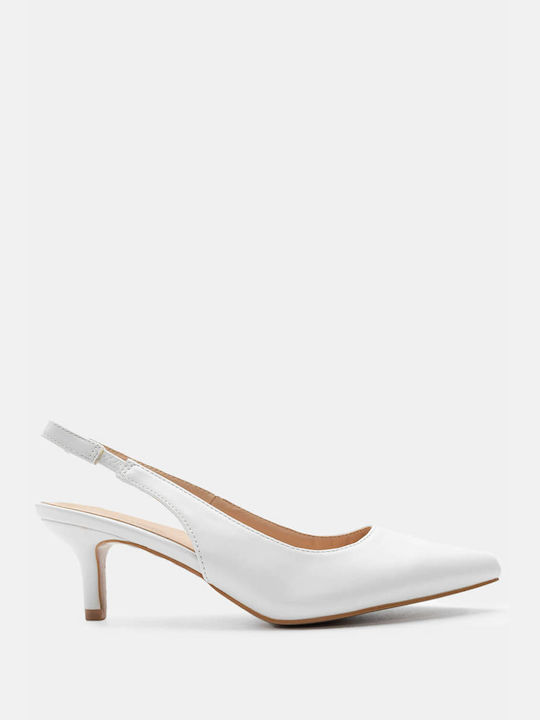 Luigi Synthetic Leather Pointed Toe White Medium Heels