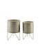 Lumarko Metal Plant Pots Beige with Stand Set of 2