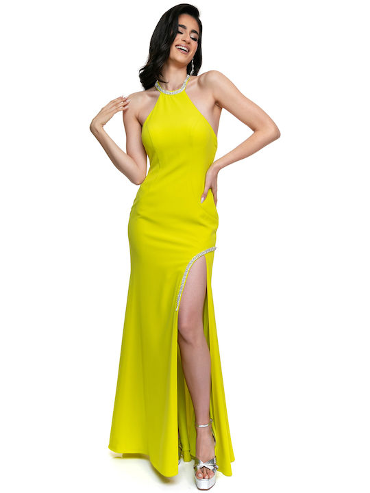 RichgirlBoudoir Maxi Βραδινό Φόρεμα με Σκίσιμο Κίτρινο