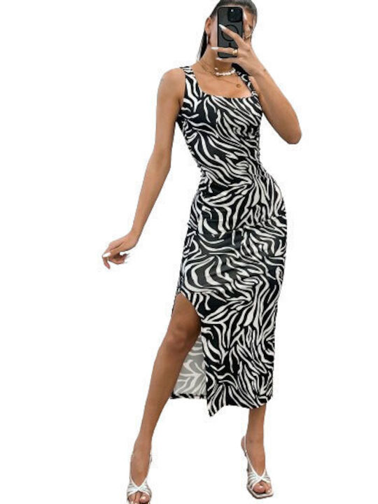 Chica Dress with Slit Zebra Print