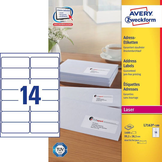 Avery Αυτοκόλλητες Ετικέτες Α4 Ορθογώνιες 99.1x38.1mm