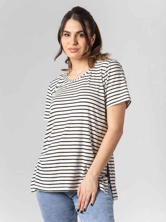 Simple Fashion Damen T-shirt Gestreift Weiß