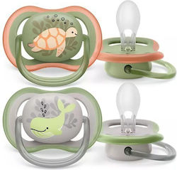 Philips Orthodontic Pacifiers Silicone Ultra Air Turtle / Whale Grey -Earthen Night with Case for 6-18 months 2pcs