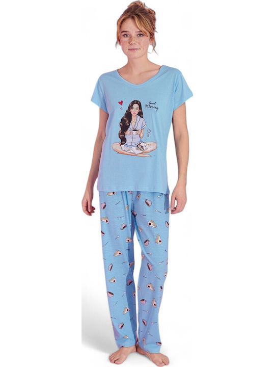 PijaMood Summer Women's Pyjama Set Light Blue