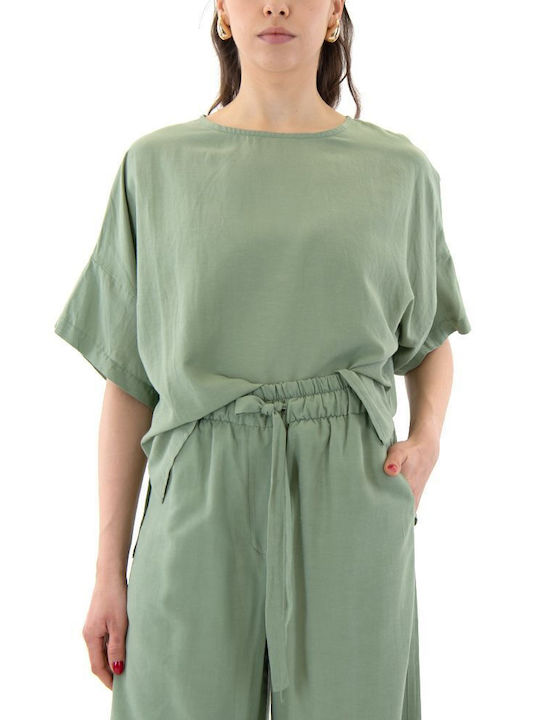 Black n Black Women's Summer Blouse Linen Short Sleeve Green