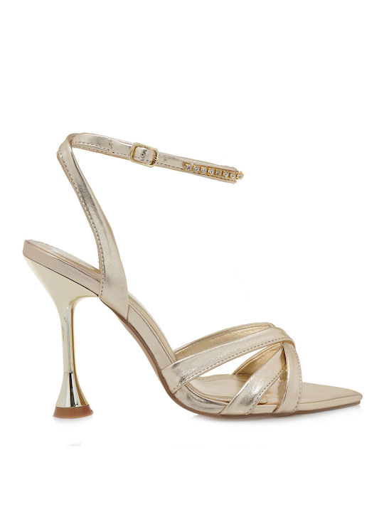 Alessandra Bruni Synthetic Leather Women's Sandals Gold with High Heel