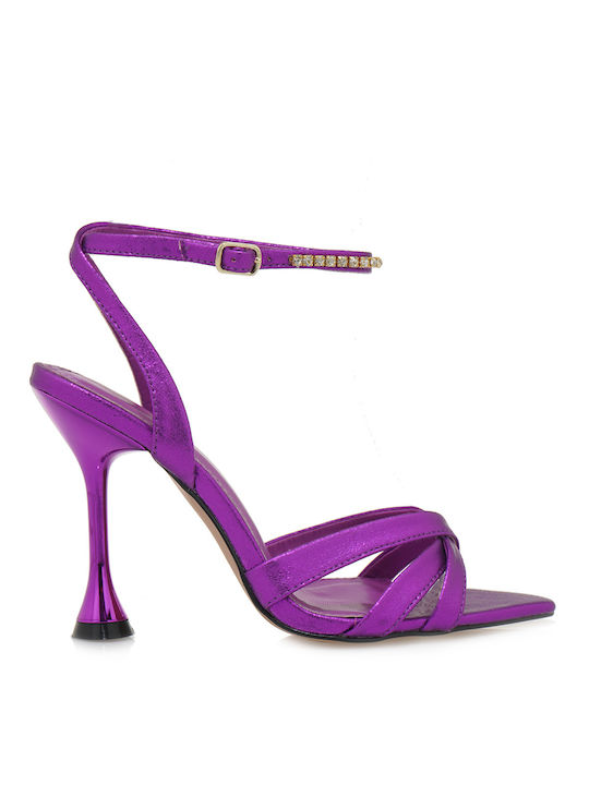 Alessandra Bruni Synthetic Leather Women's Sandals Purple with High Heel