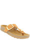 Leather Women's Flat Sandals in Tabac Brown Color