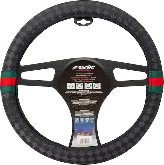 Simoni Racing Κάλυμμα Τιμονιού Αυτοκινήτου με Διάμετρο 37-39εκ. Συνθετικό Μαύρο με Μαύρη Ραφή