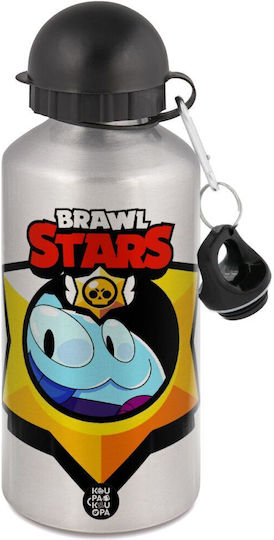 Koupakoupa Brawl Stars Squeak Kids Water Bottle Made of Aluminium with Straw Silver 500ml