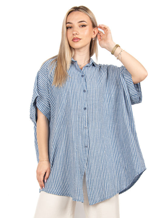 Ellen Women's Striped Long Sleeve Shirt Light Blue